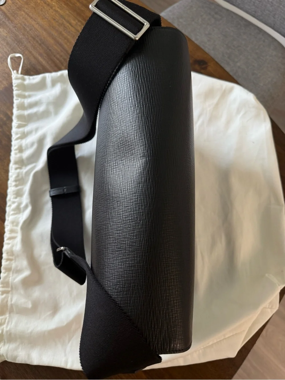 Salvatore Ferragamo Black Textured Leather Messenger Bag